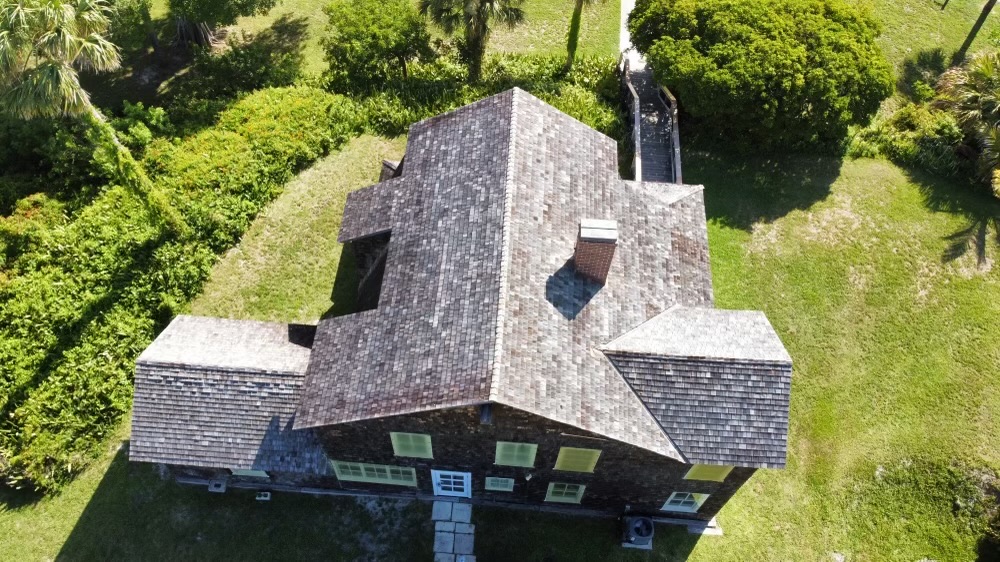 Custom shake tile roof home before RoofWrap protection